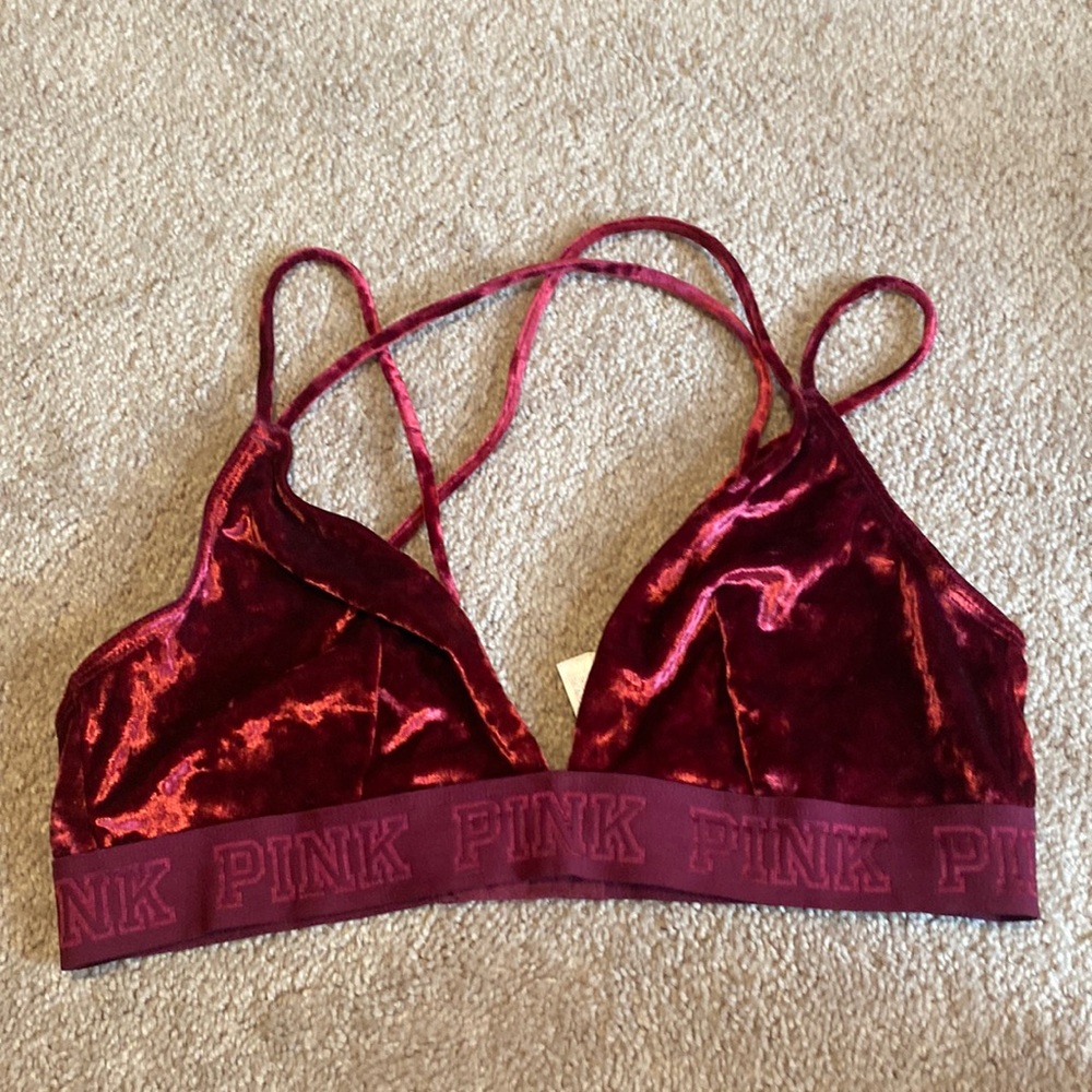 PINK Victoria's Secret Velvet Bra in Deep Red